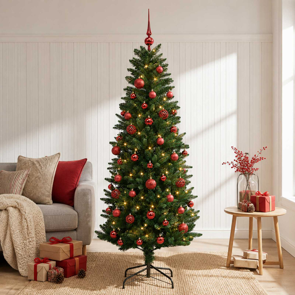 vidaXL Sztuczna choinka z bombkami 150 cm 150 LED Ciepła biel PE i PVC