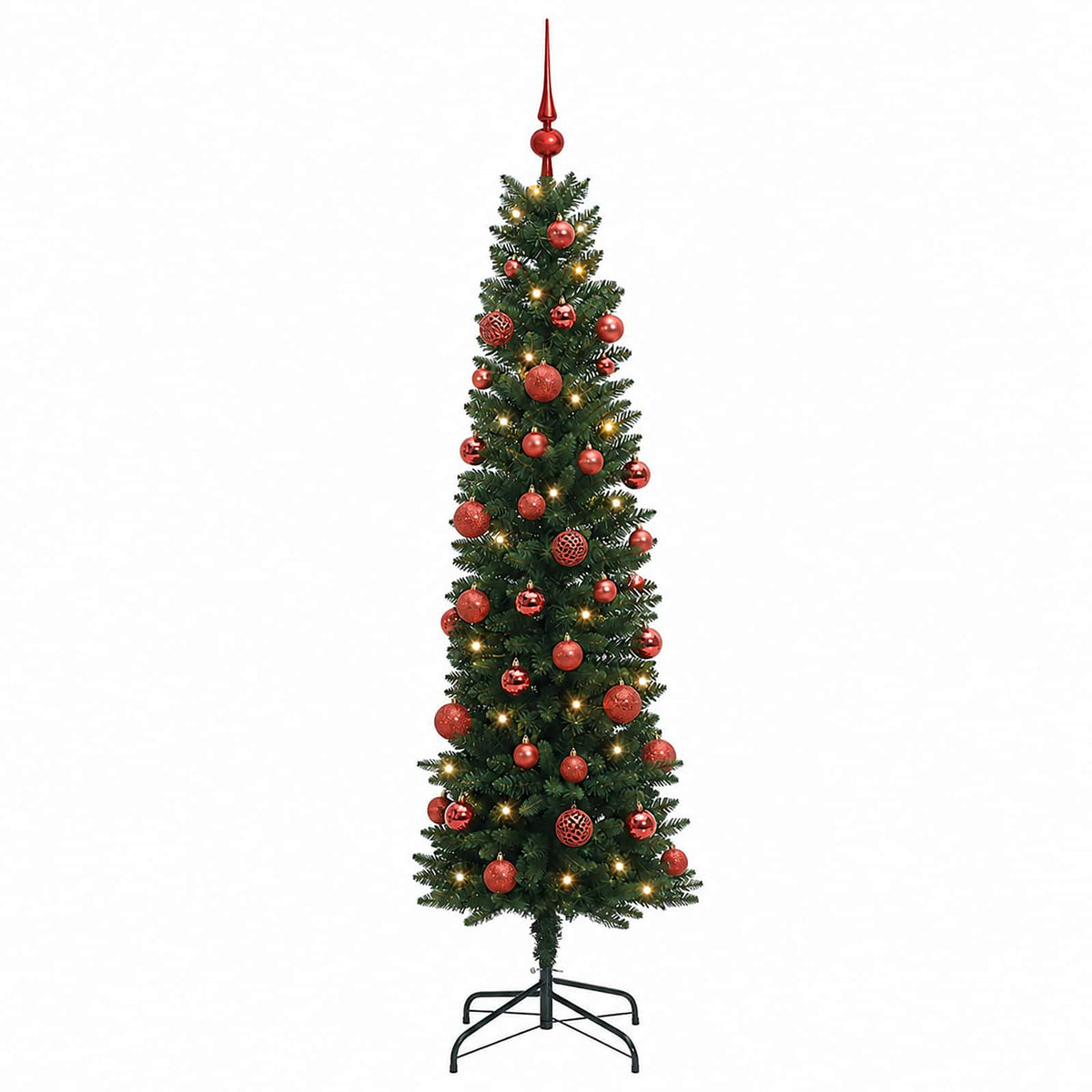 vidaXL Sztuczna wąska choinka z bombkami 150 cm 150 LED Ciepła biel