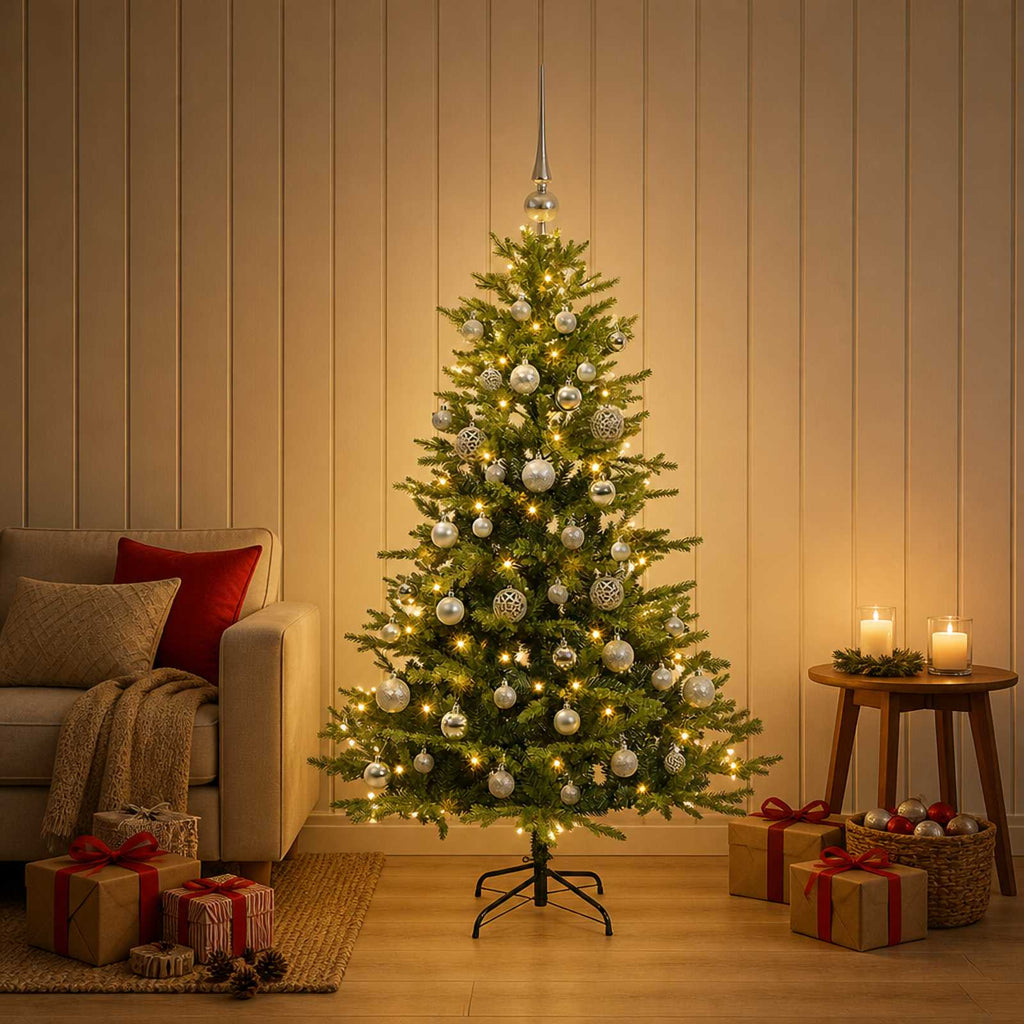 vidaXL Sztuczna choinka z bombkami 150 cm 150 LED Ciepła biel