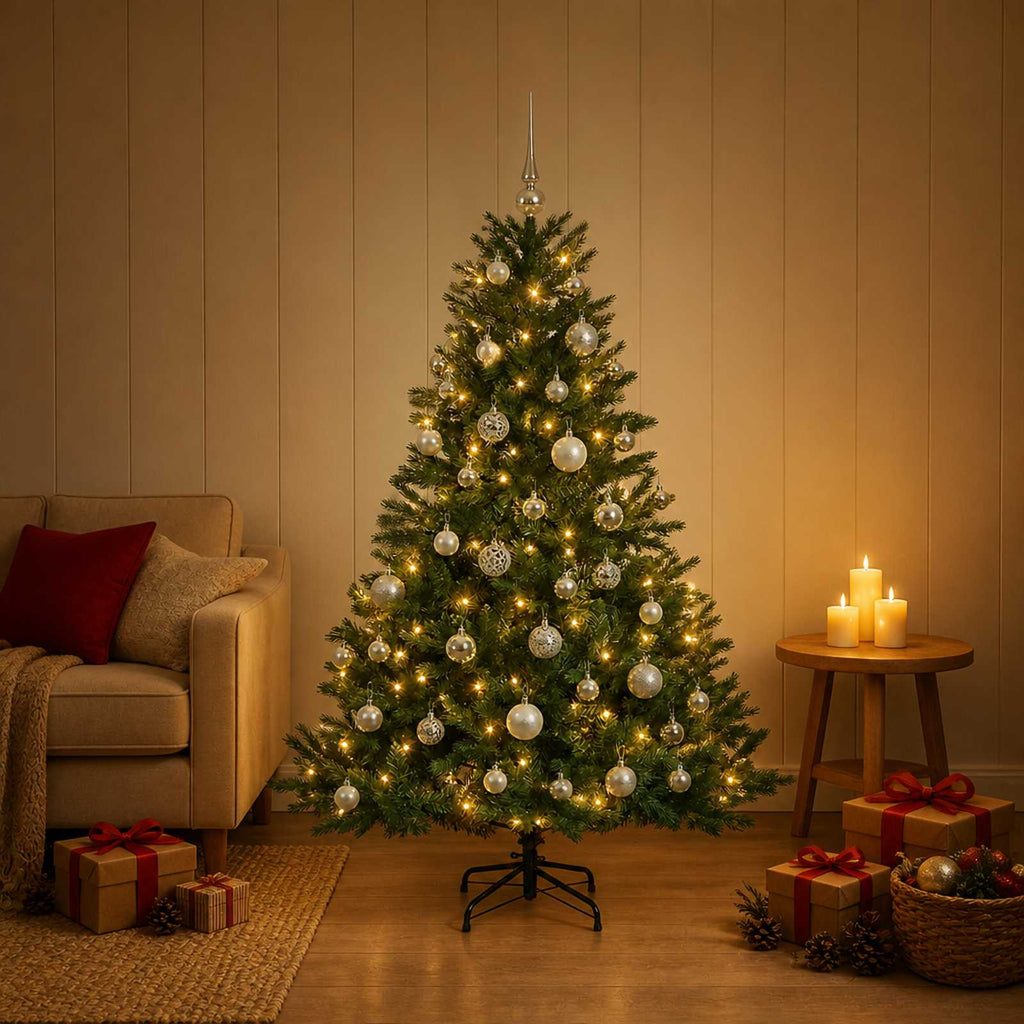 vidaXL Sztuczna choinka z bombką 120 cm 150 LED Ciepła biel