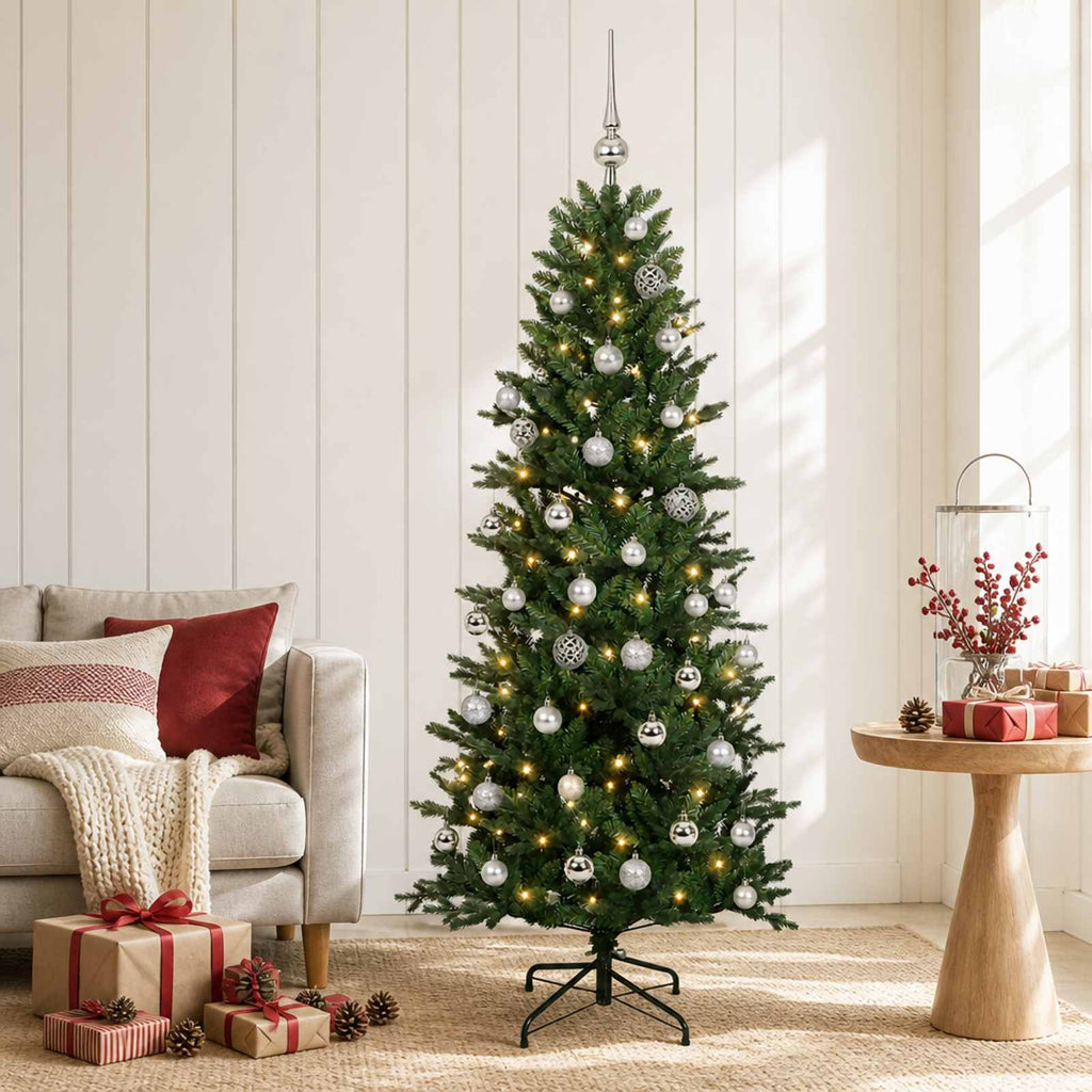 vidaXL Sztuczna choinka z bombką 150 cm 150 LED Ciepła biel PVC i PE
