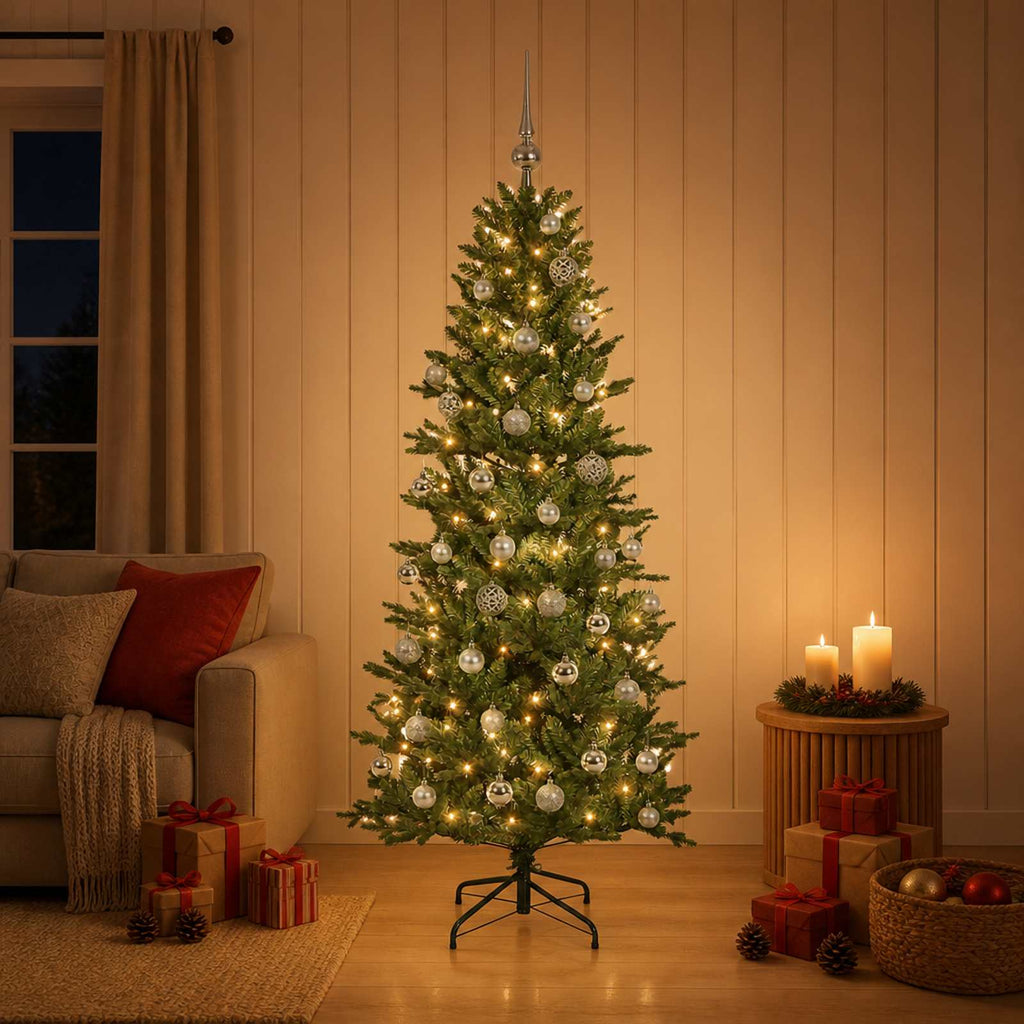 vidaXL Sztuczna choinka z bombką 150 cm 150 LED Ciepła biel PVC i PE