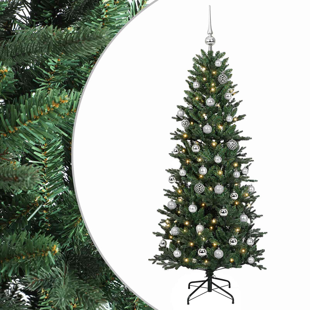 vidaXL Sztuczna choinka z bombką 150 cm 150 LED Ciepła biel PVC i PE