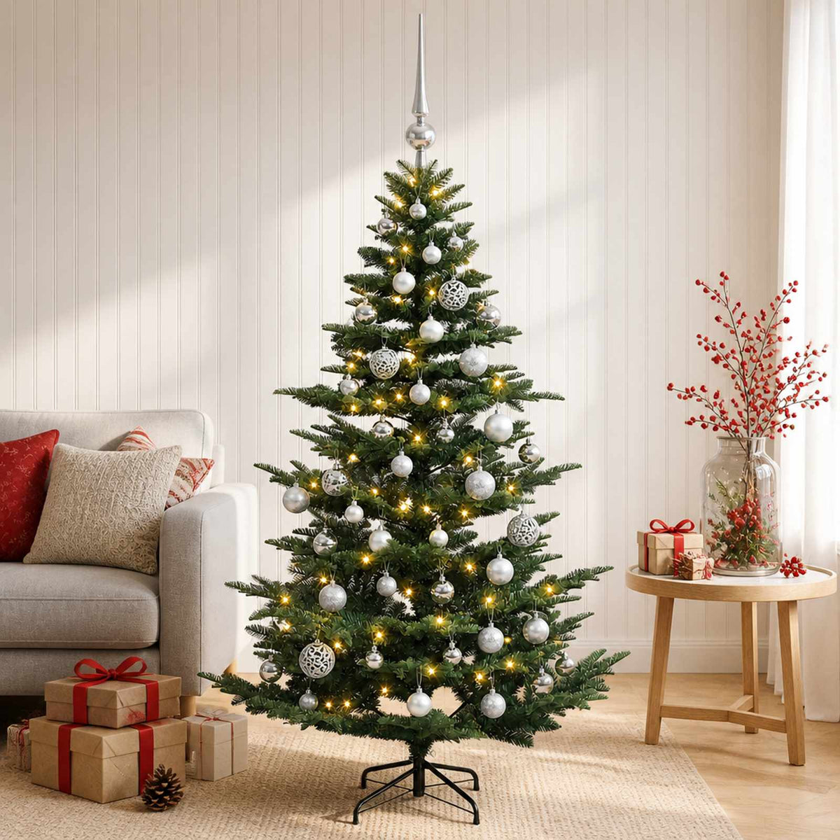 vidaXL Sztuczna choinka z bombką 150 cm 150 LED Ciepła biel PE i PVC