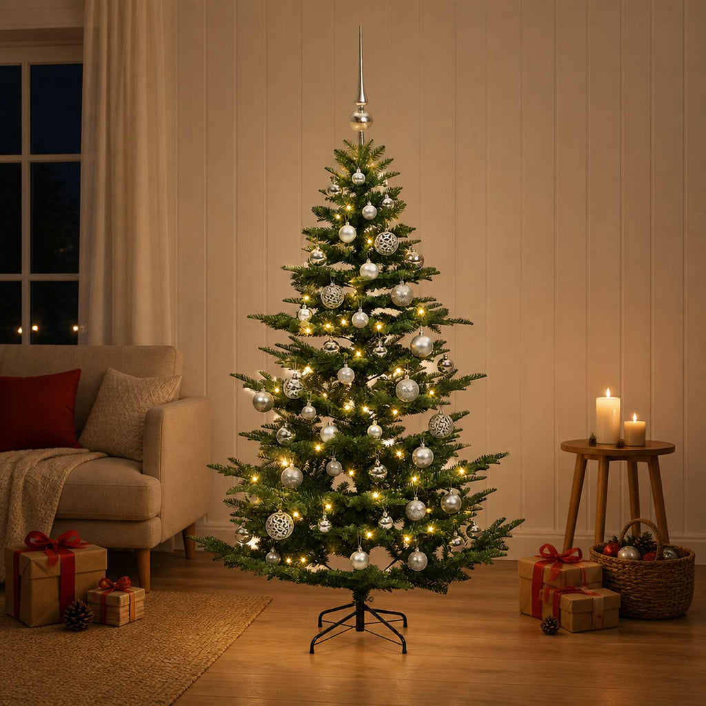 vidaXL Sztuczna choinka z bombką 120 cm 150 LED Ciepła biel PE i PVC