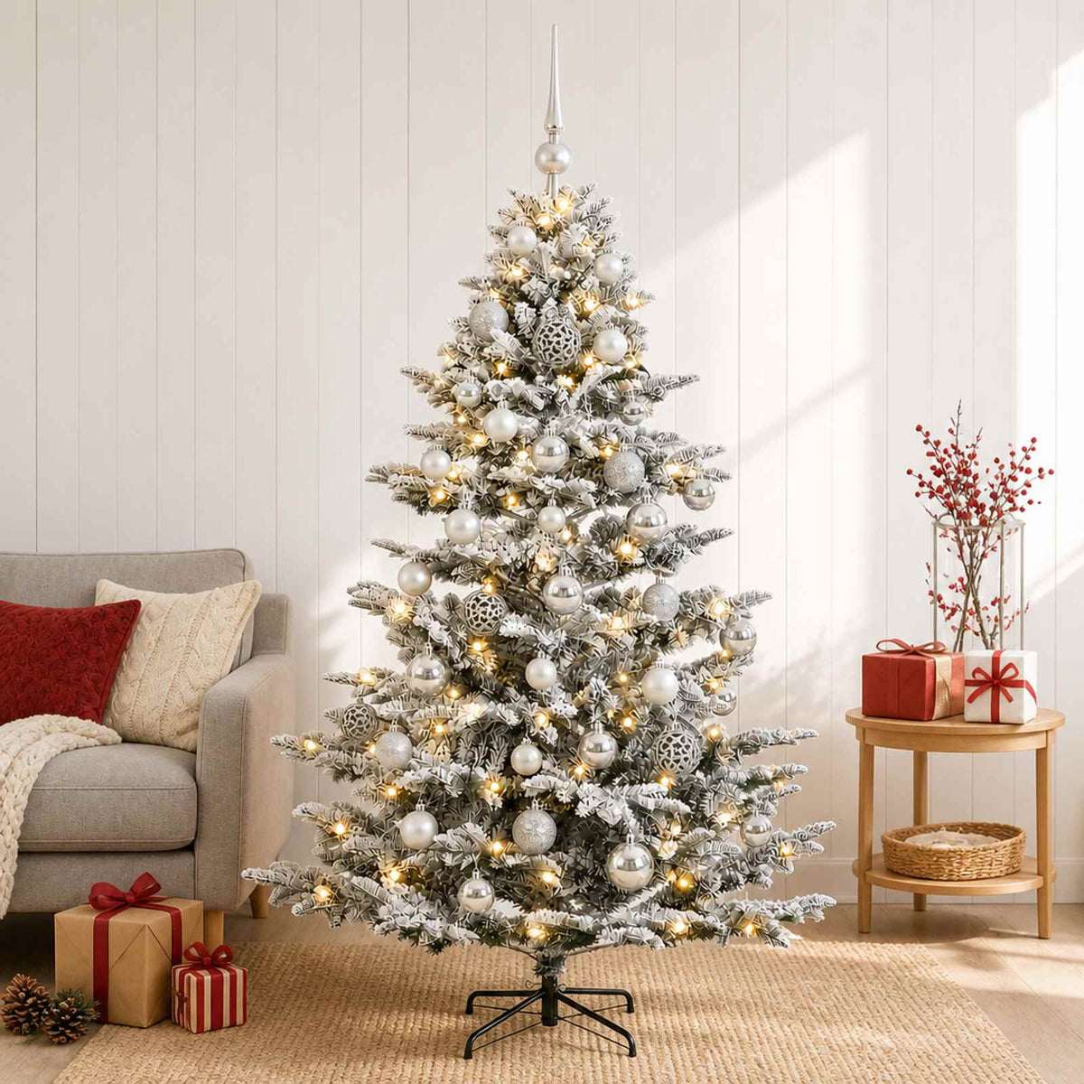 vidaXL Sztuczna choinka z bombką 150 cm 150 LED Ciepła biel PE i PVC