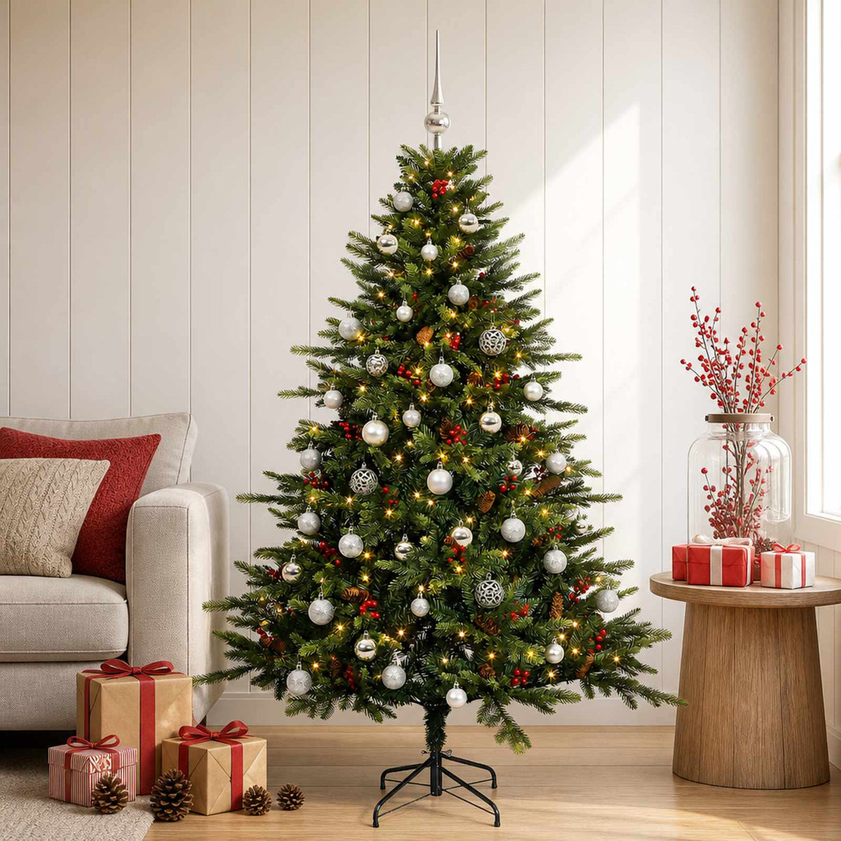 vidaXL Sztuczna choinka z bombką 150 cm 150 LED Ciepła biel