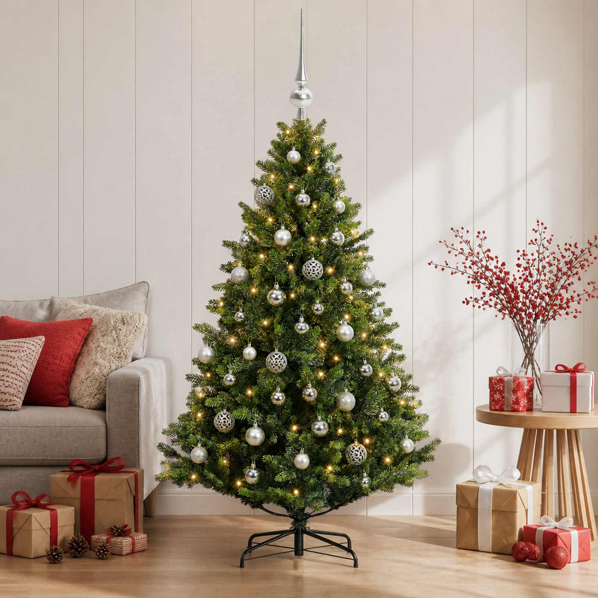 vidaXL Sztuczna choinka z bombkami 150 cm 150 LED Ciepła biel