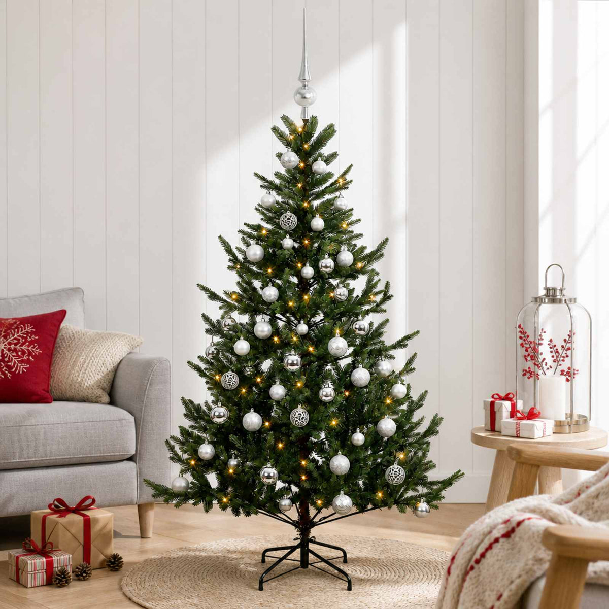 vidaXL Sztuczna choinka z bombką 120 cm 150 LED Ciepła biel