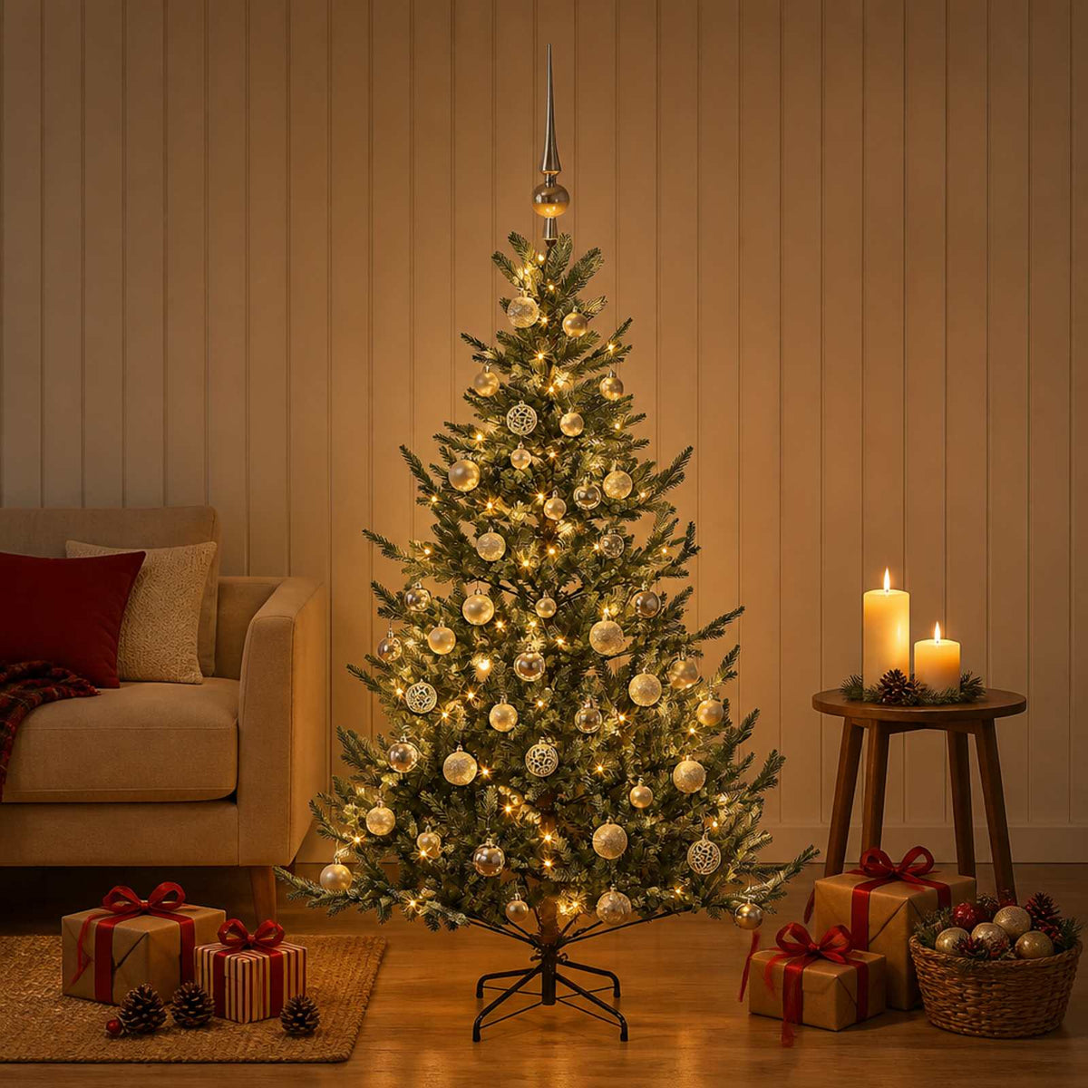 vidaXL Sztuczna choinka z bombką 120 cm 150 LED Ciepła biel
