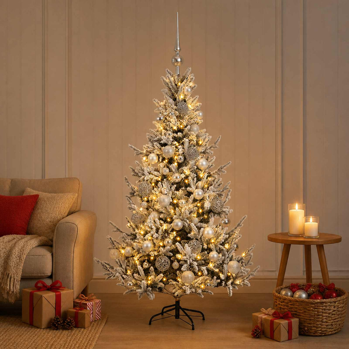 vidaXL Sztuczna choinka z bombką 120 cm 150 LED Ciepła biel