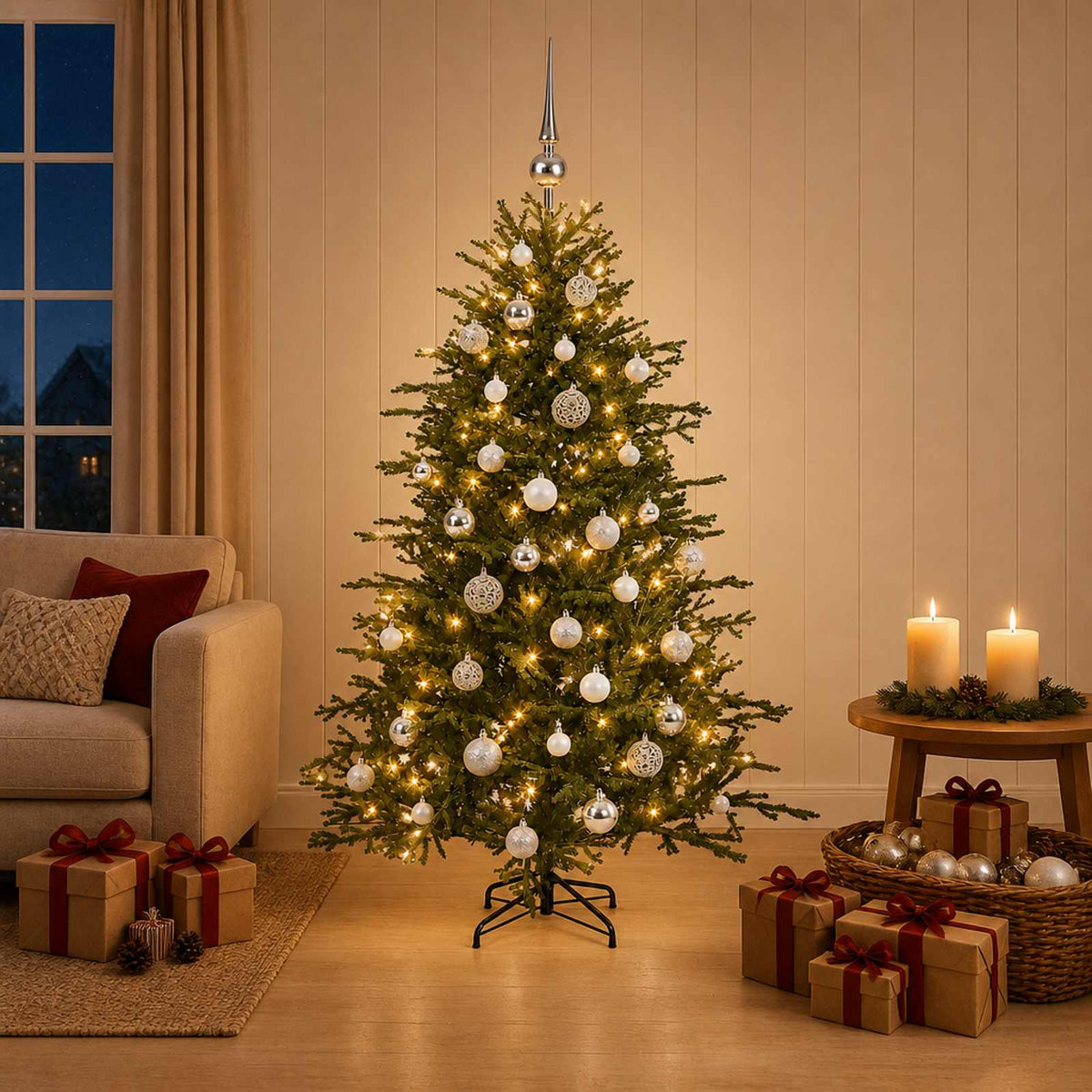 vidaXL Sztuczna choinka z bombką 120 cm 150 LED Ciepła biel