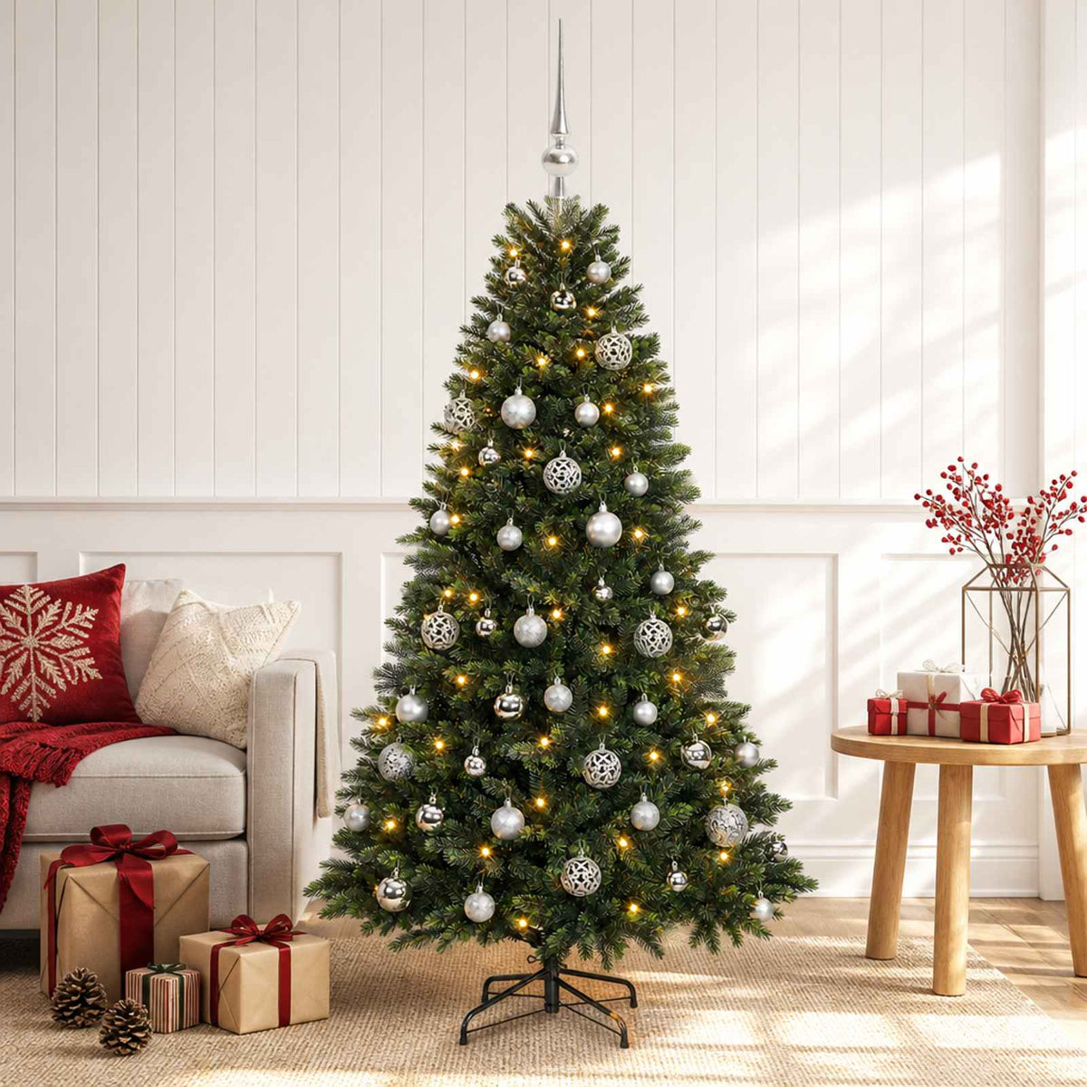 vidaXL Sztuczna choinka z bombkami 120 cm 150 LED Ciepła biel