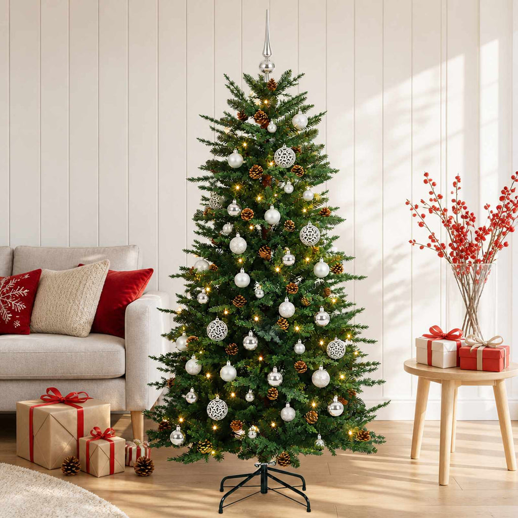 vidaXL Sztuczna choinka z bombką 150 cm 150 LED Ciepła biel PE i PVC