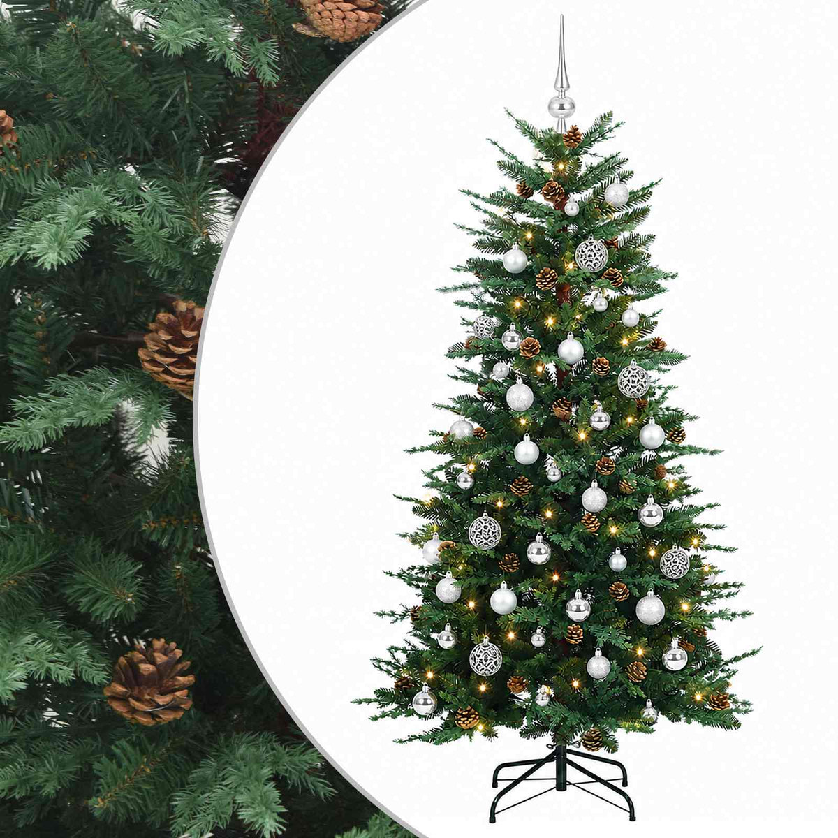 vidaXL Sztuczna choinka z bombką 150 cm 150 LED Ciepła biel PE i PVC