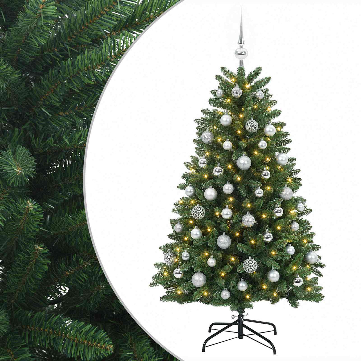 vidaXL Sztuczna choinka, średniozielona, z bombkami 150 cm 150 LED