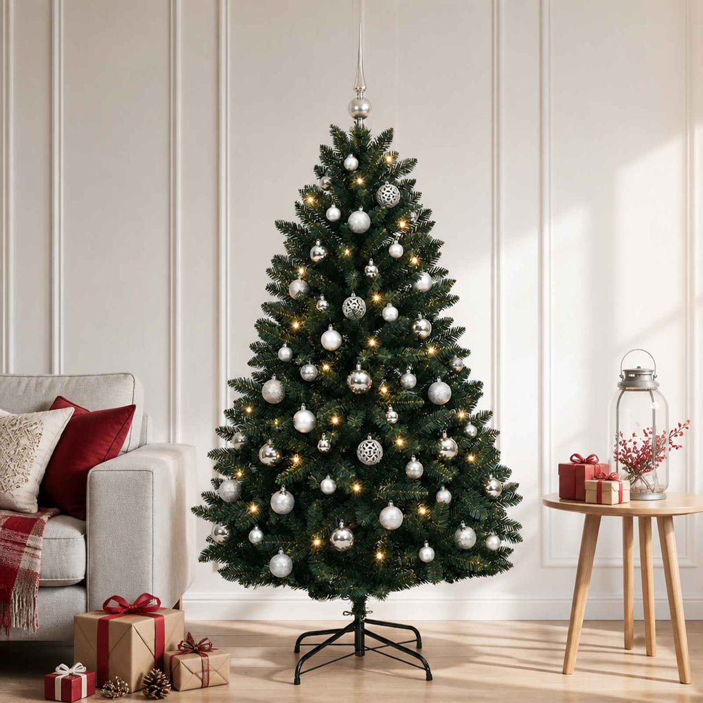 vidaXL Sztuczna choinka, ciemnozielona, z bombkami 150 cm 150 LED