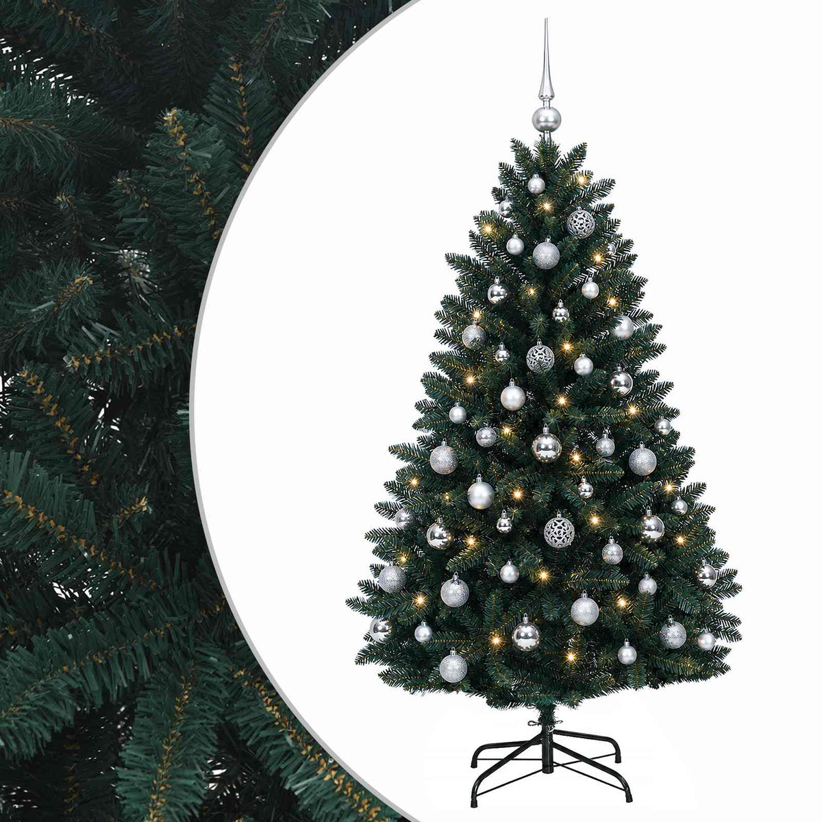 vidaXL Sztuczna choinka, ciemnozielona, z bombkami 150 cm 150 LED