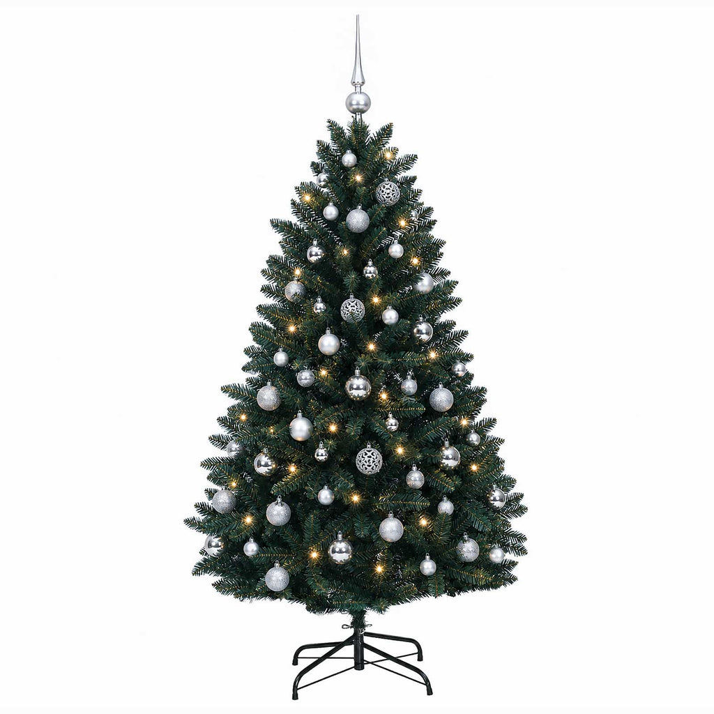 vidaXL Sztuczna choinka, ciemnozielona, z bombkami 150 cm 150 LED