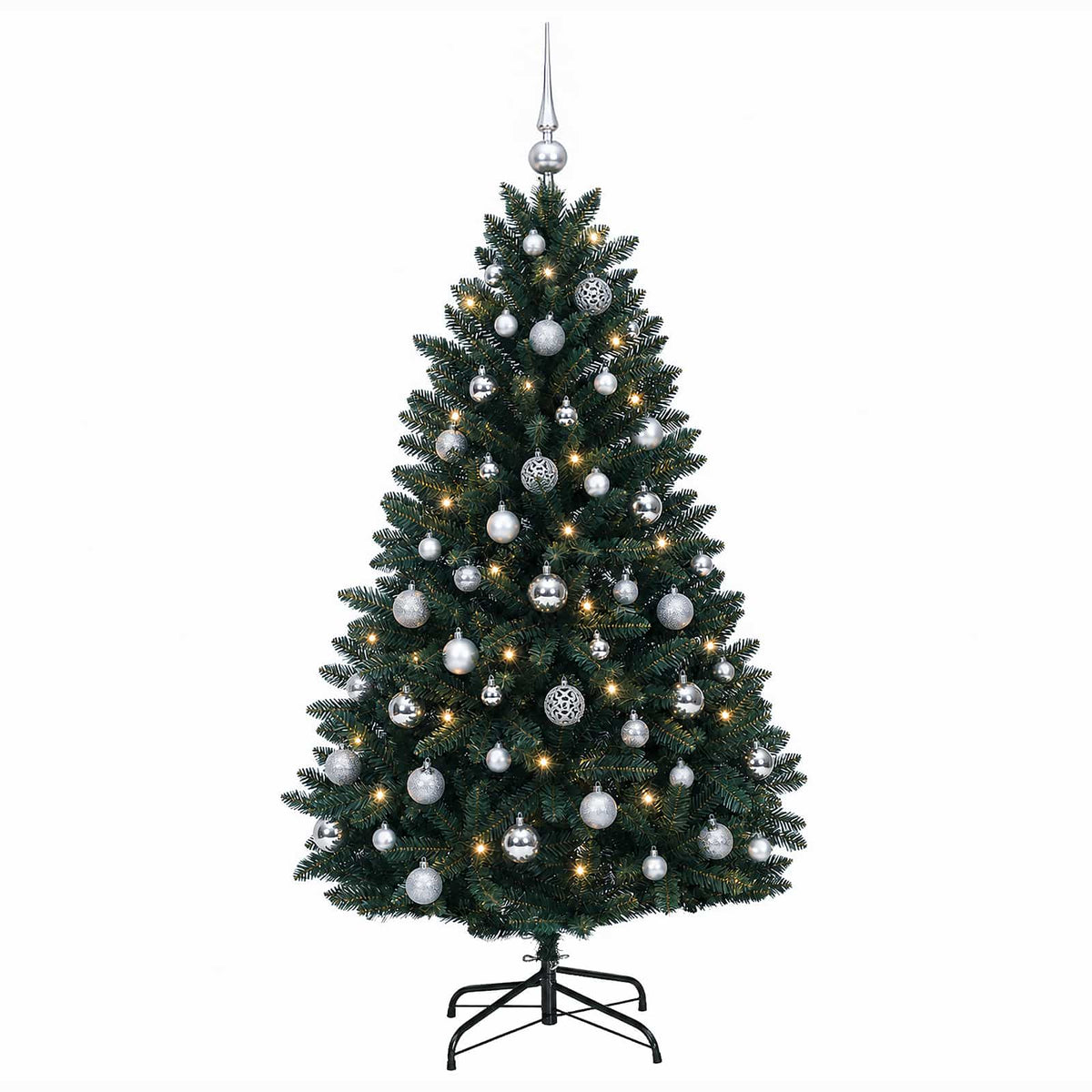 vidaXL Sztuczna choinka, ciemnozielona, z bombkami 150 cm 150 LED