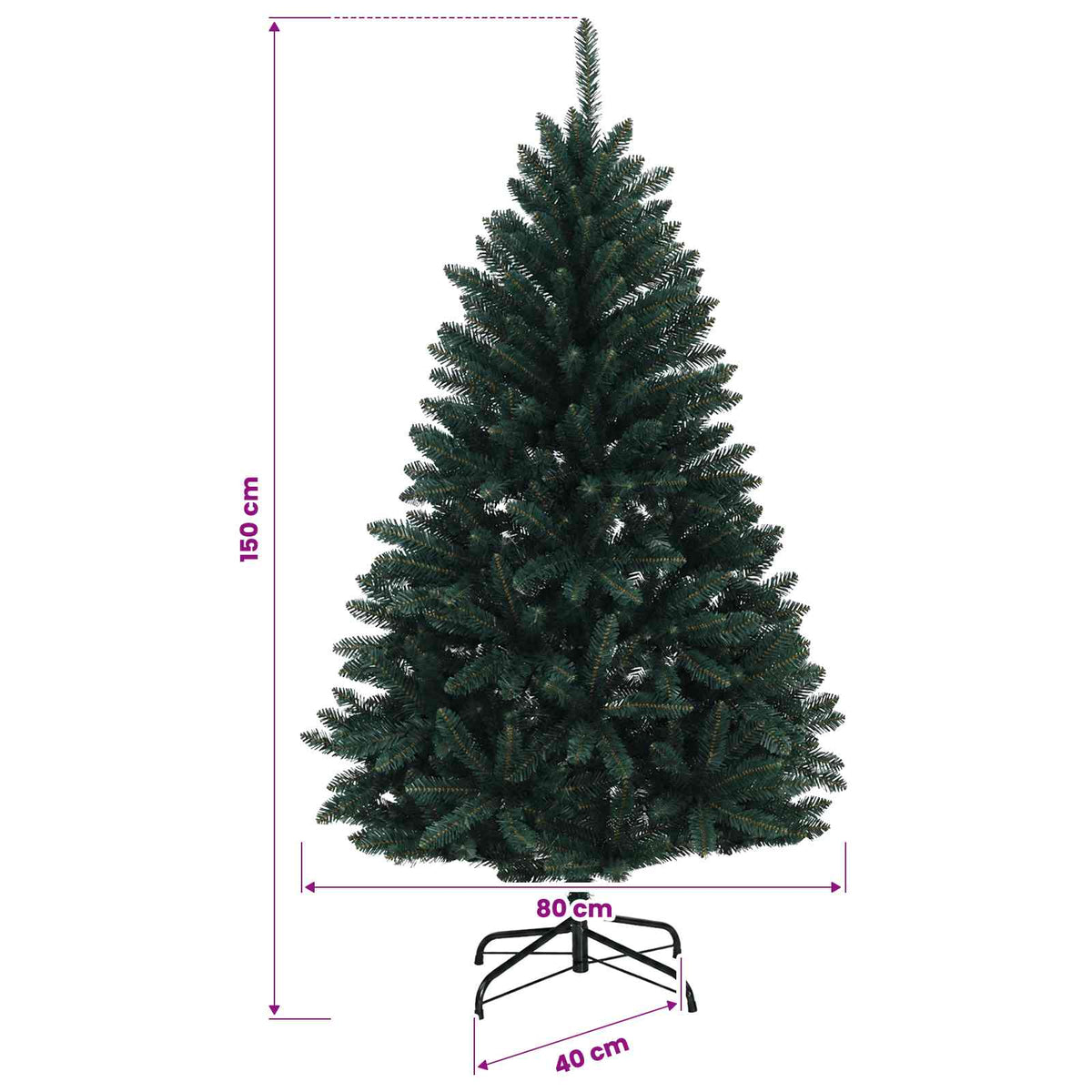 vidaXL Sztuczna choinka, ciemnozielona, z bombkami 150 cm 150 LED