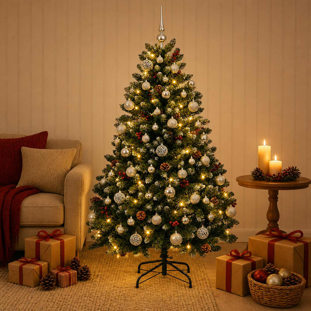 vidaXL Sztuczna choinka, zielona, z bombkami 150 cm 150 LED