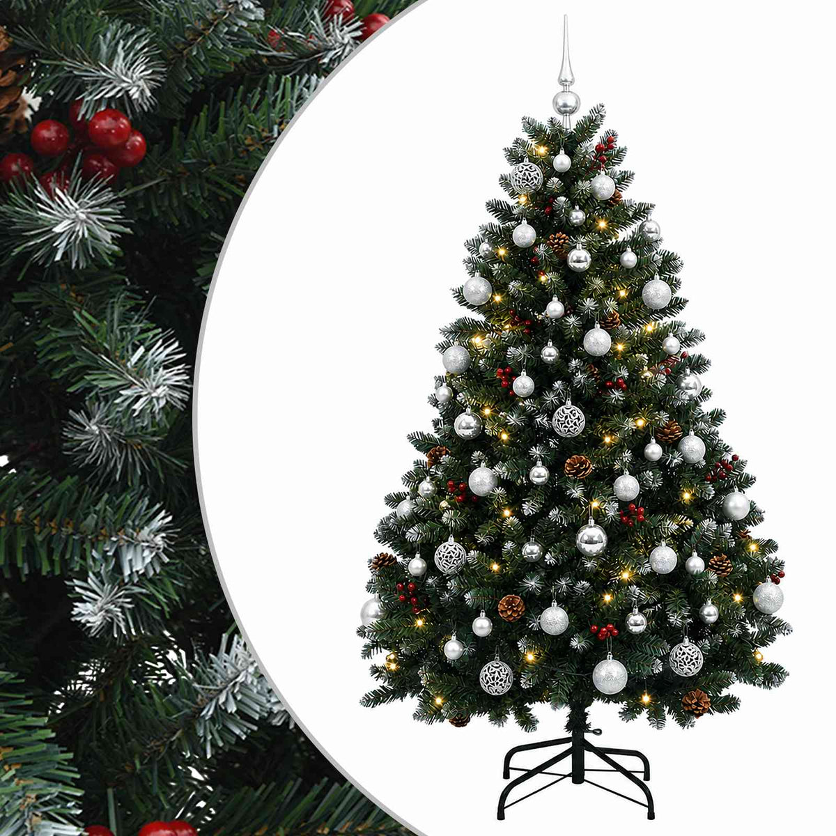 vidaXL Sztuczna choinka, zielona, z bombkami 150 cm 150 LED