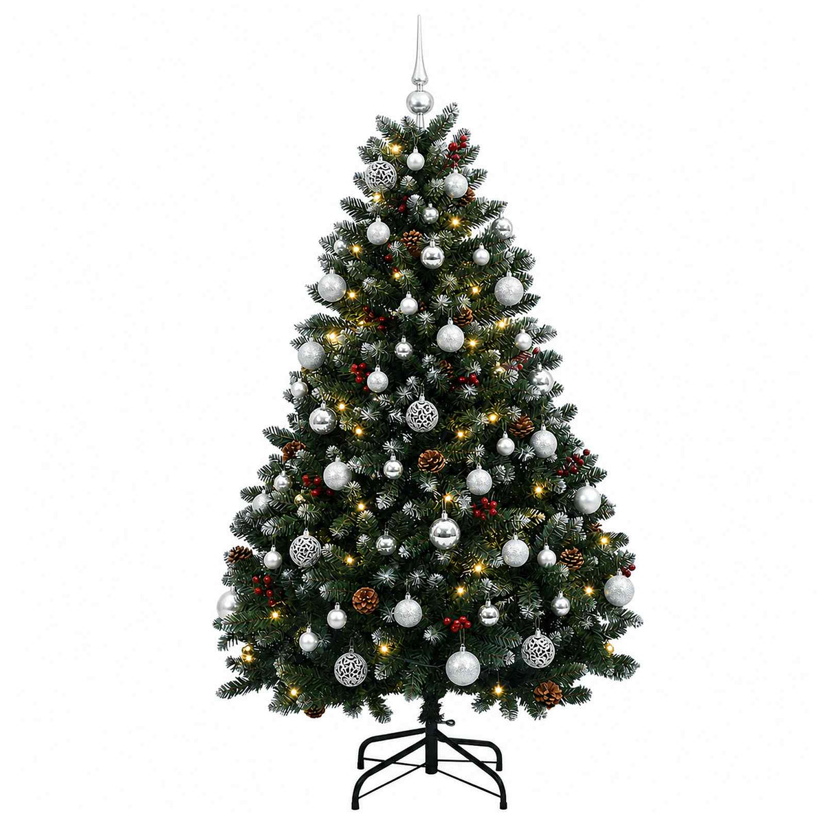vidaXL Sztuczna choinka, zielona, z bombkami 150 cm 150 LED