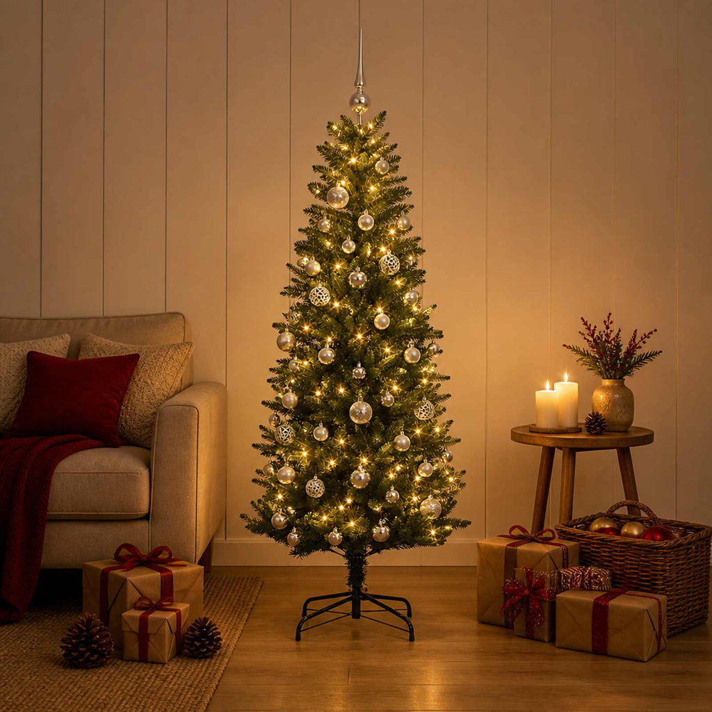 vidaXL Sztuczna choinka z bombkami 150 cm 150 LED Ciepła biel PE i PVC