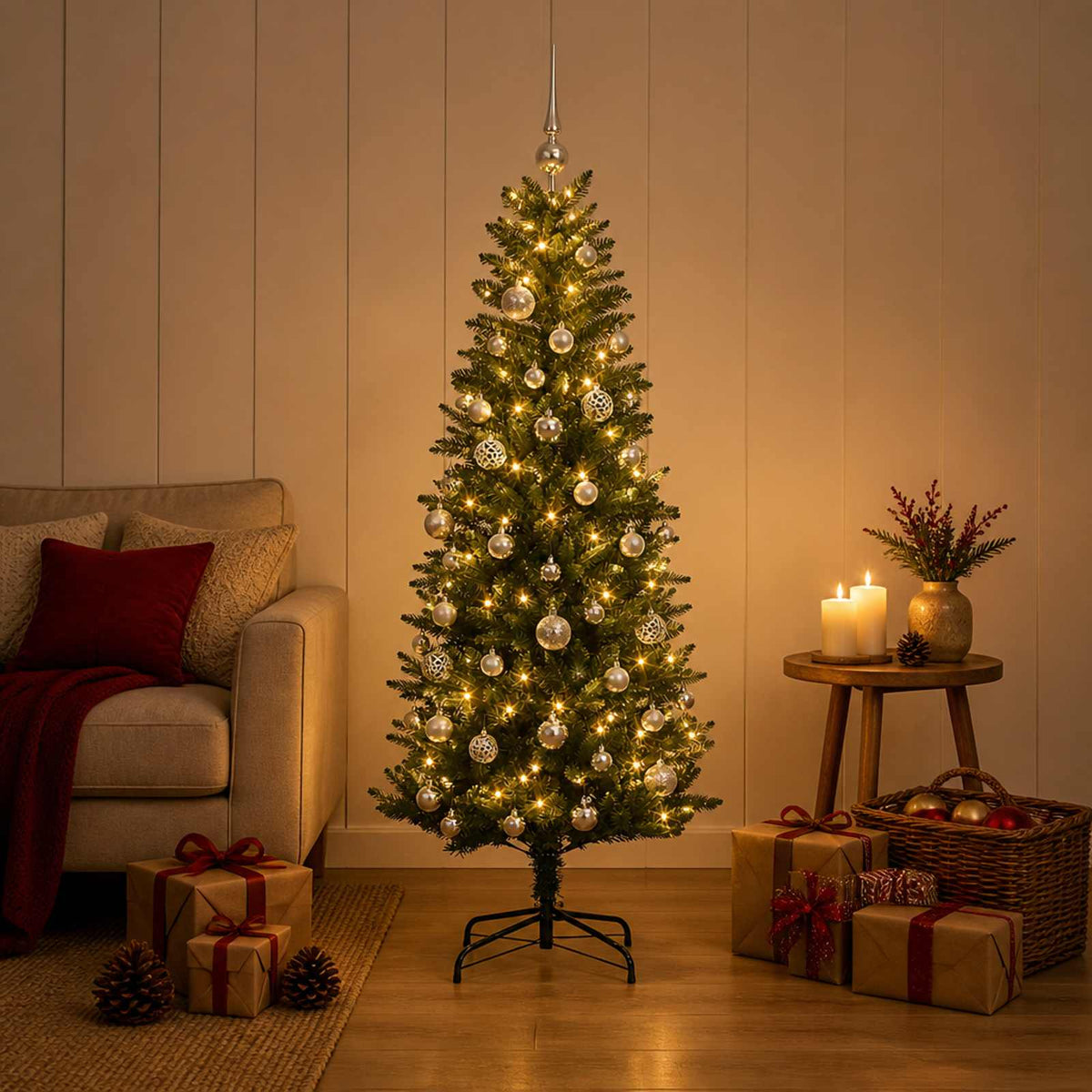 vidaXL Sztuczna choinka z bombkami 150 cm 150 LED Ciepła biel PE i PVC