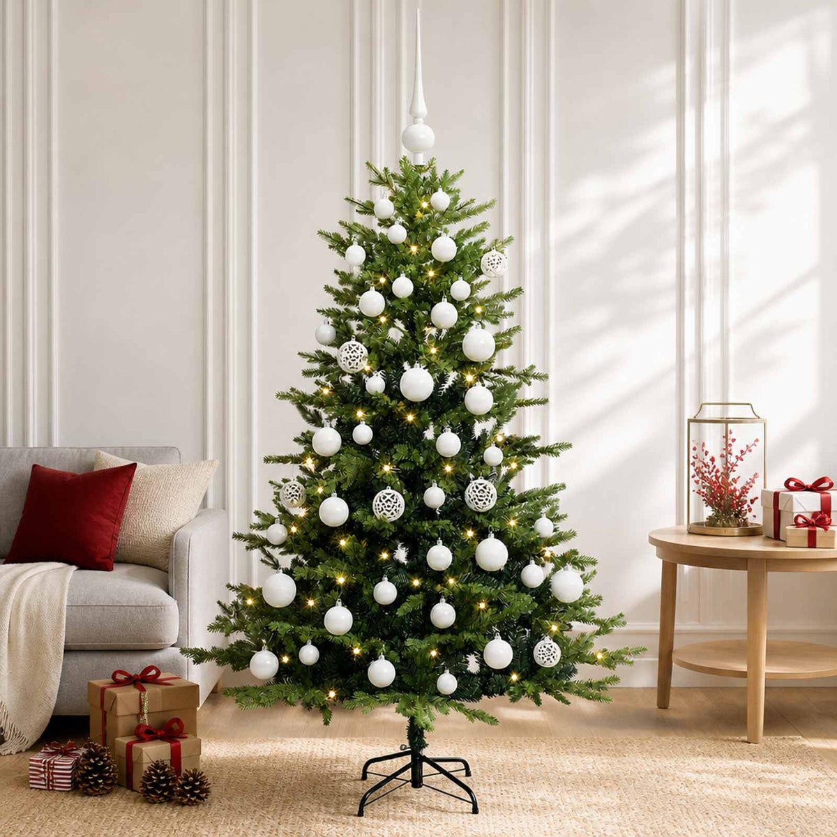 vidaXL Sztuczna choinka z bombkami 150 cm 150 LED Ciepła biel