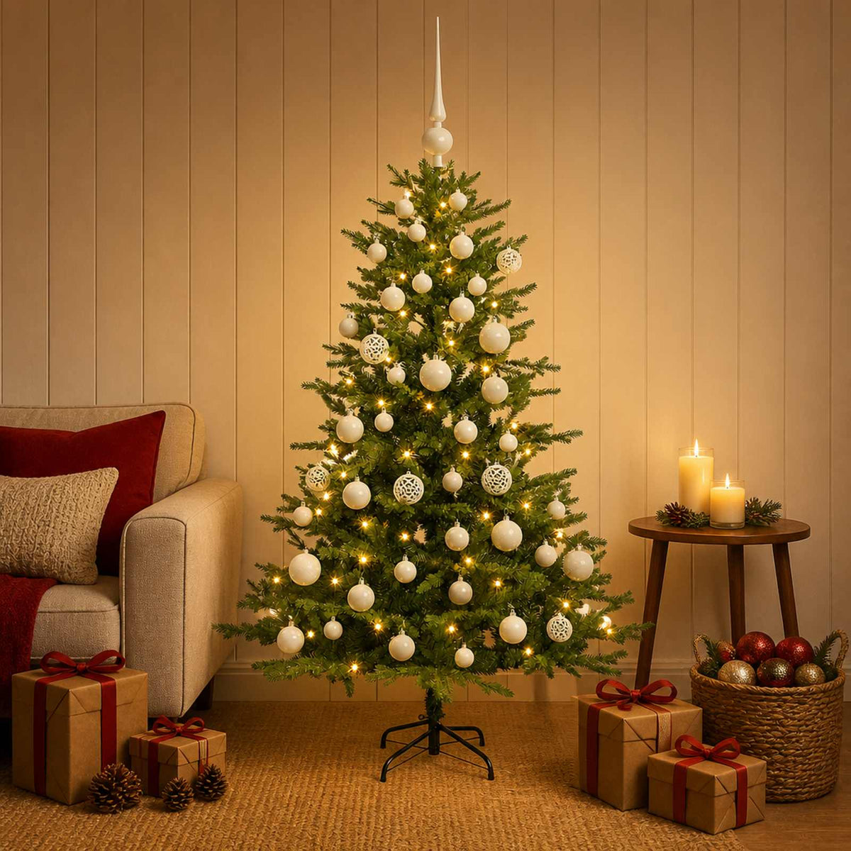 vidaXL Sztuczna choinka z bombkami 150 cm 150 LED Ciepła biel