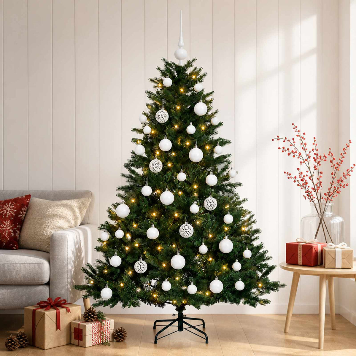 vidaXL Sztuczna choinka z bombką 120 cm 150 LED Ciepła biel
