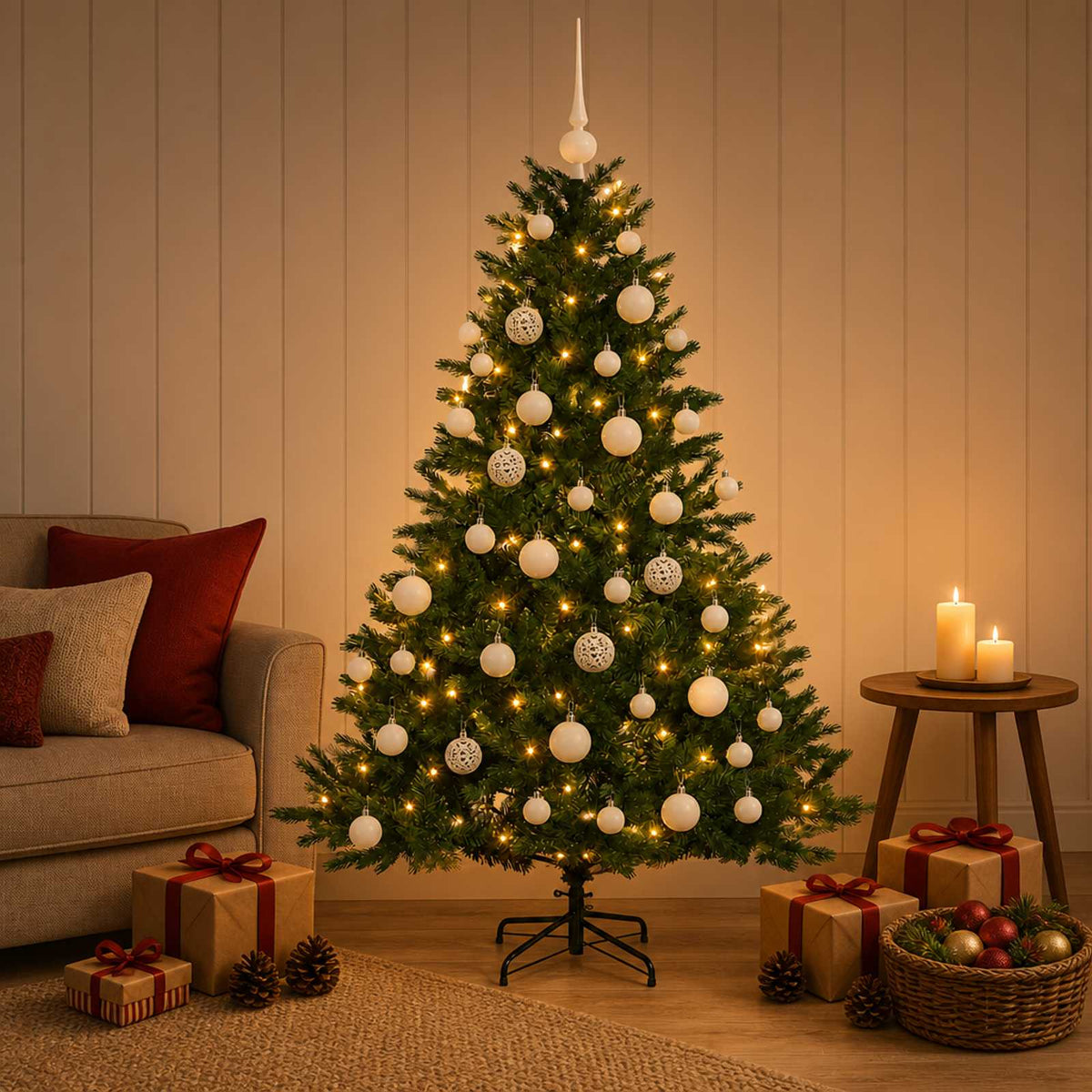 vidaXL Sztuczna choinka z bombką 120 cm 150 LED Ciepła biel