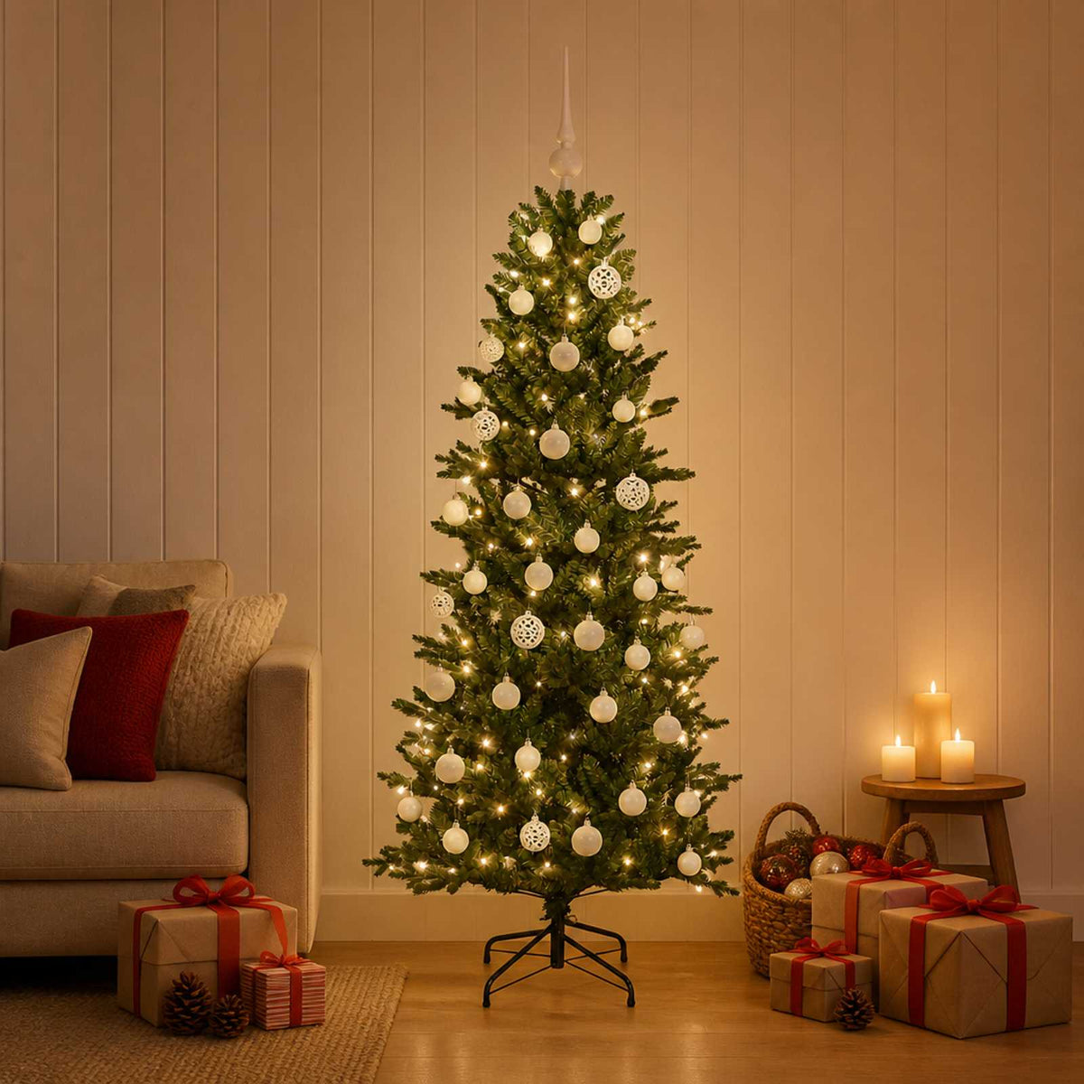 vidaXL Sztuczna choinka z bombką 120 cm 150 LED Ciepła biel PVC i PE