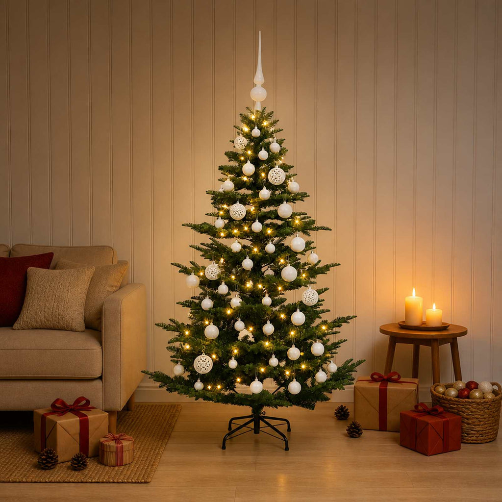 vidaXL Sztuczna choinka z bombką 120 cm 150 LED Ciepła biel PE i PVC