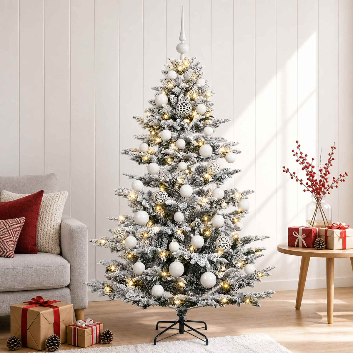 vidaXL Sztuczna choinka z bombką 150 cm 150 LED Ciepła biel PE i PVC