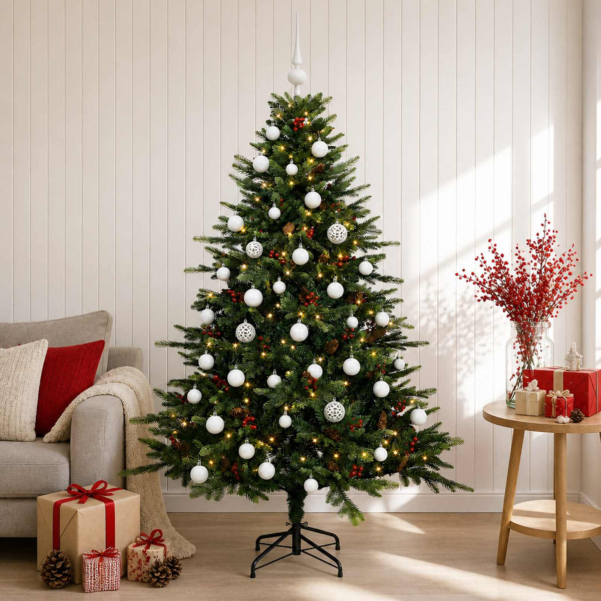 vidaXL Sztuczna choinka z bombką 120 cm 150 LED Ciepła biel