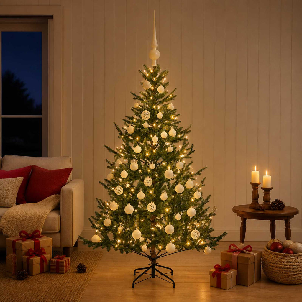 vidaXL Sztuczna choinka z bombką 120 cm 150 LED Ciepła biel