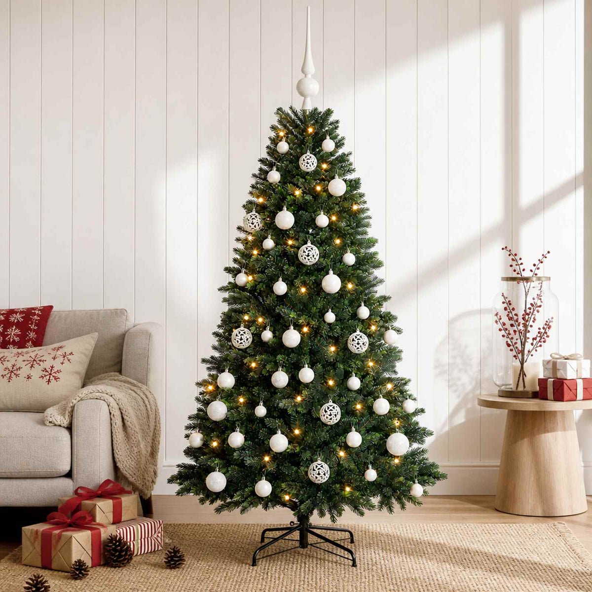 vidaXL Sztuczna choinka z bombkami 120 cm 150 LED Ciepła biel