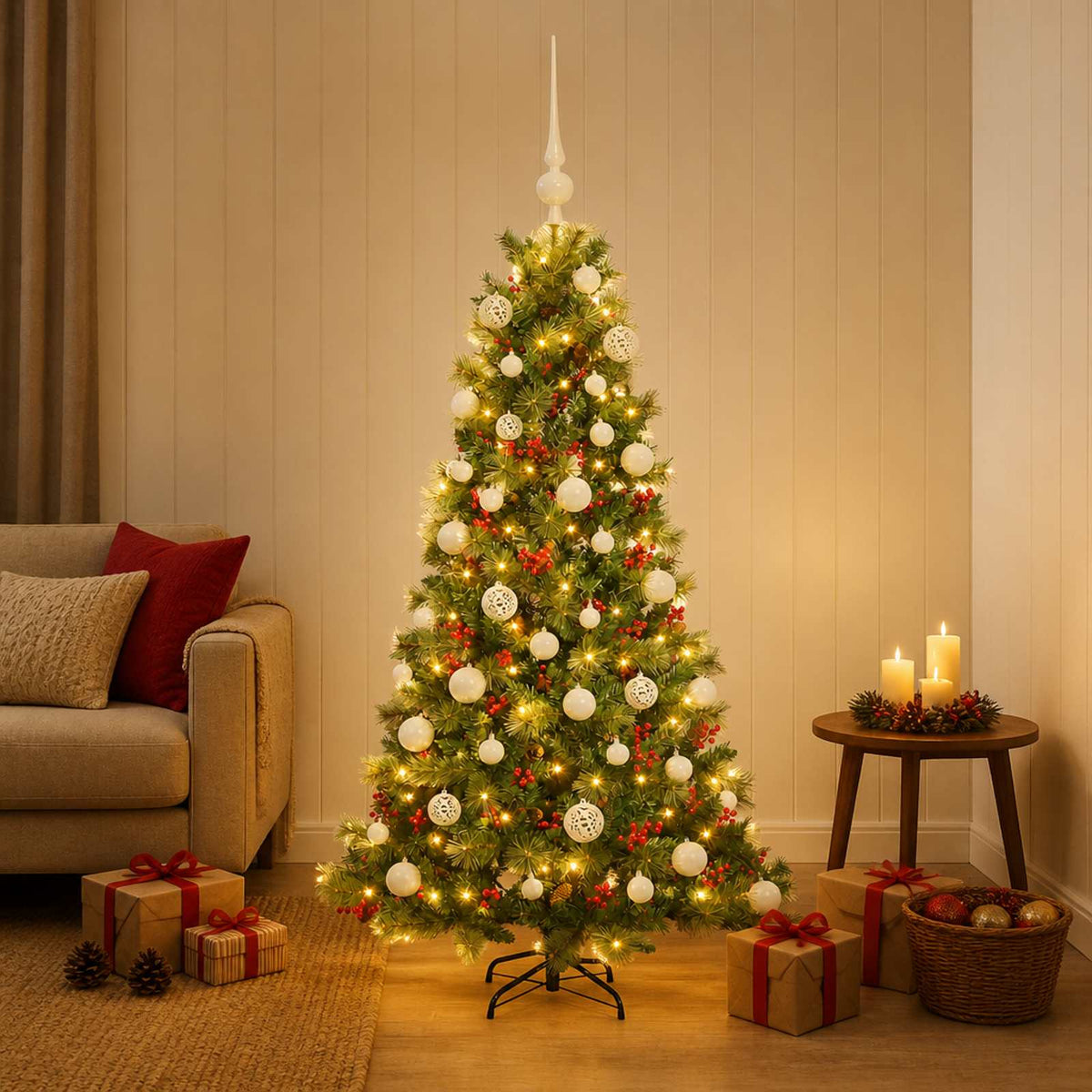 vidaXL Sztuczna choinka z bombką 150 cm 150 LED Ciepła biel