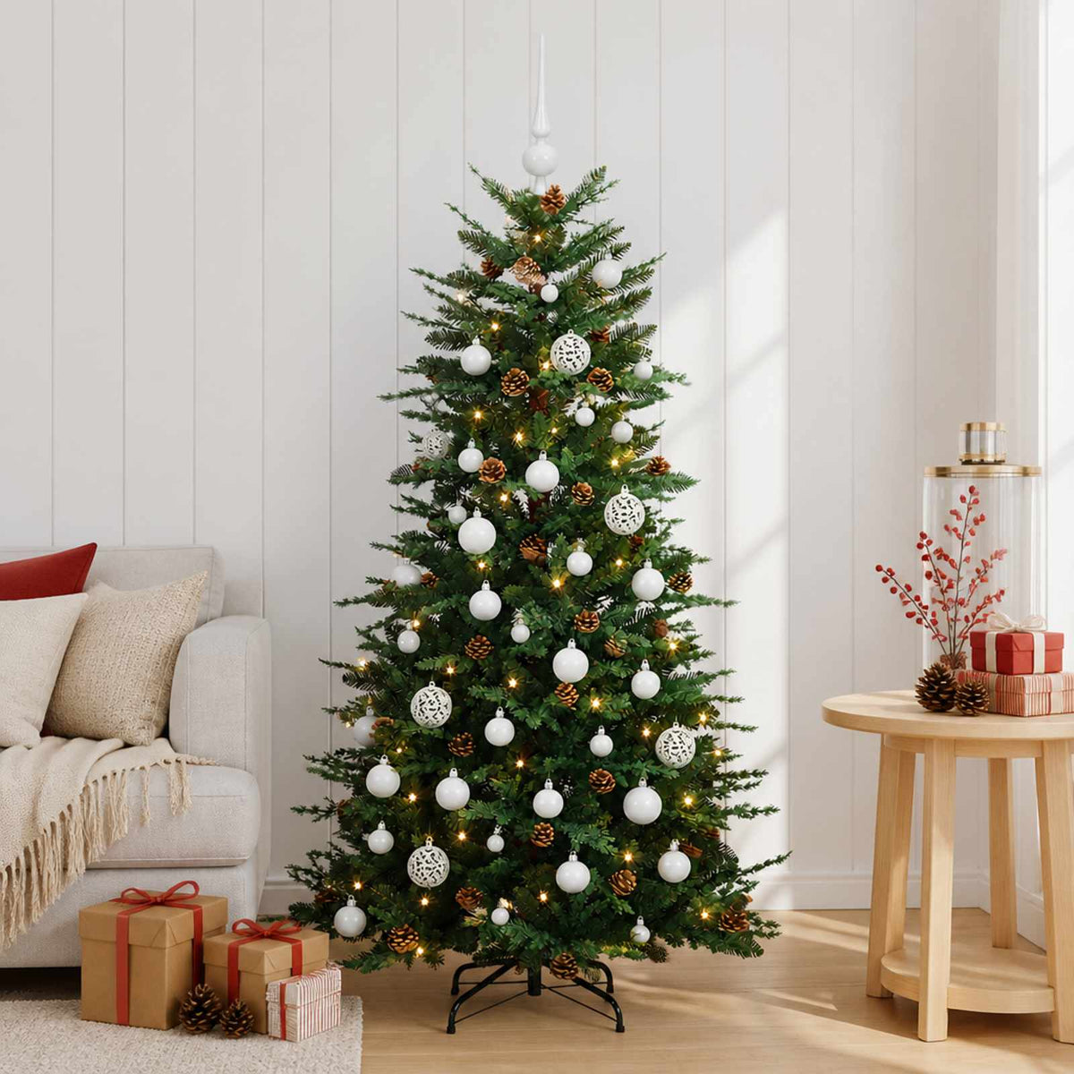 vidaXL Sztuczna choinka z bombką 150 cm 150 LED Ciepła biel PE i PVC