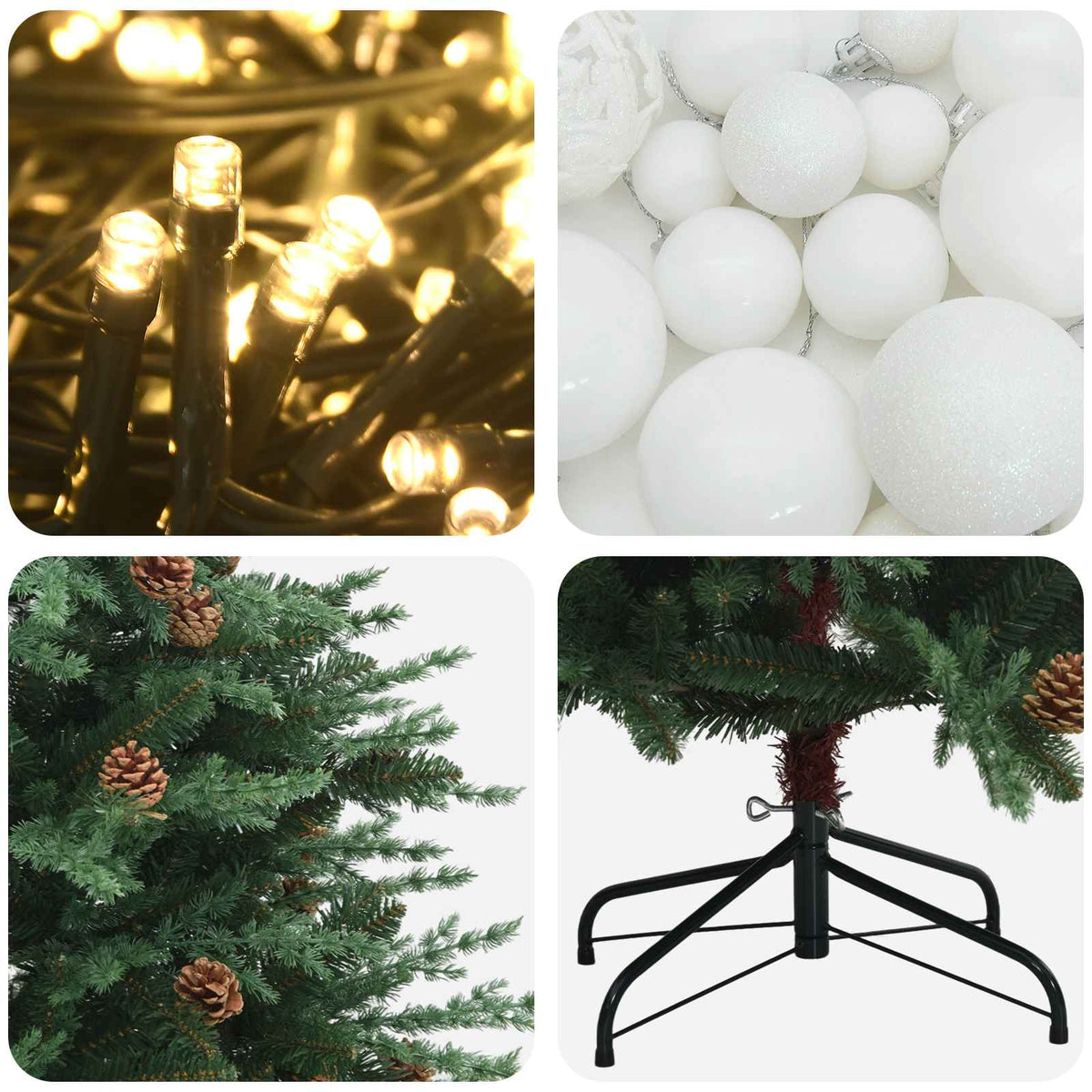 vidaXL Sztuczna choinka z bombką 150 cm 150 LED Ciepła biel PE i PVC