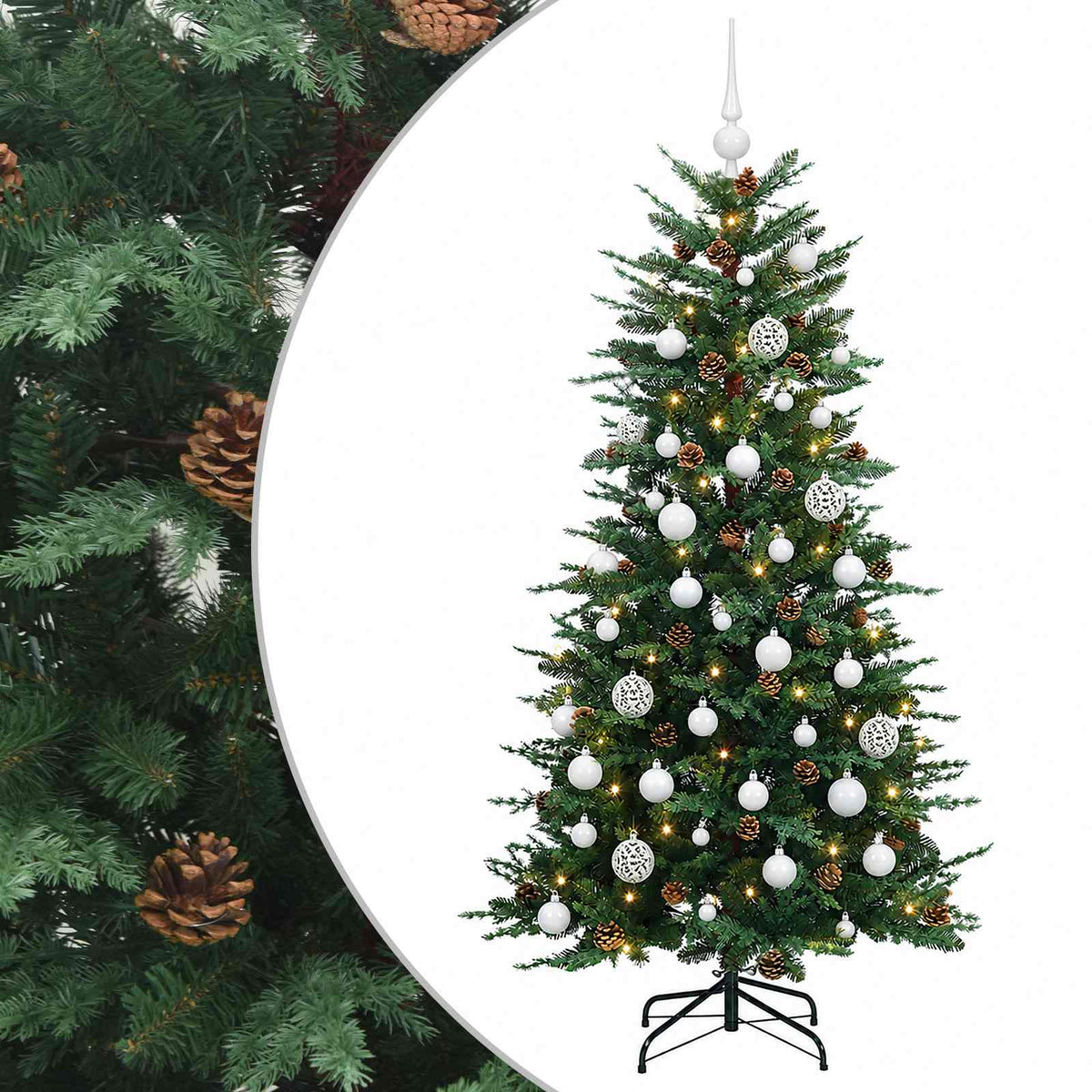 vidaXL Sztuczna choinka z bombką 150 cm 150 LED Ciepła biel PE i PVC