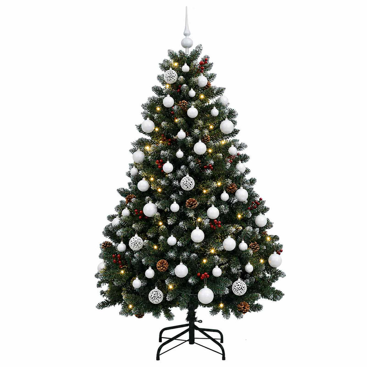 vidaXL Sztuczna choinka, zielona, z bombkami 150 cm 150 LED