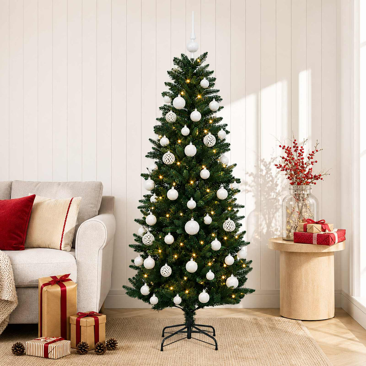 vidaXL Sztuczna choinka z bombkami 120 cm 150 LED Ciepła biel PE i PVC