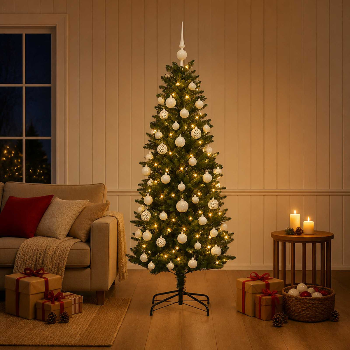vidaXL Sztuczna choinka z bombkami 120 cm 150 LED Ciepła biel PE i PVC