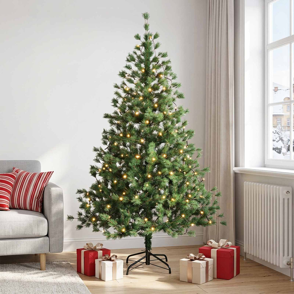 vidaXL Sztuczna choinka z zawiasami 210 cm 300 LED Ciepła biel