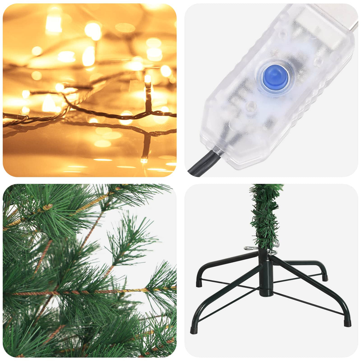 vidaXL Sztuczna choinka z zawiasami 210 cm 300 LED Ciepła biel
