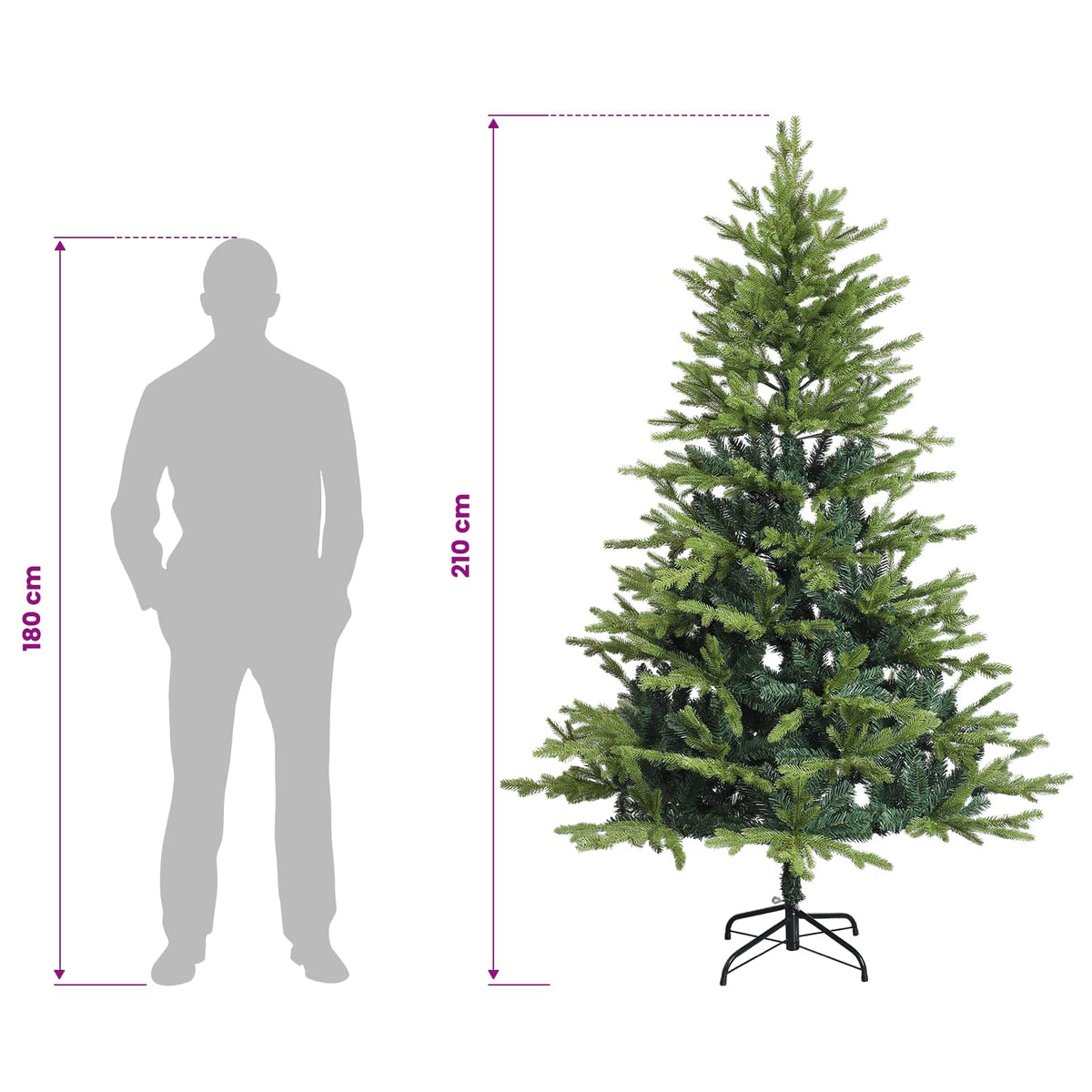 vidaXL Sztuczna choinka z zawiasami 210 cm 300 LED Ciepła biel